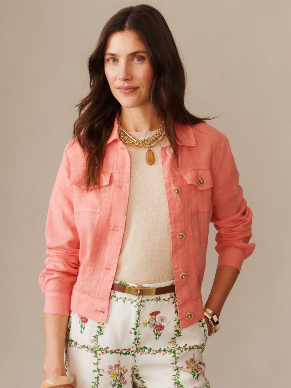 J McLaughlin Halo Lightweight Linen Jacket - Coral NEW